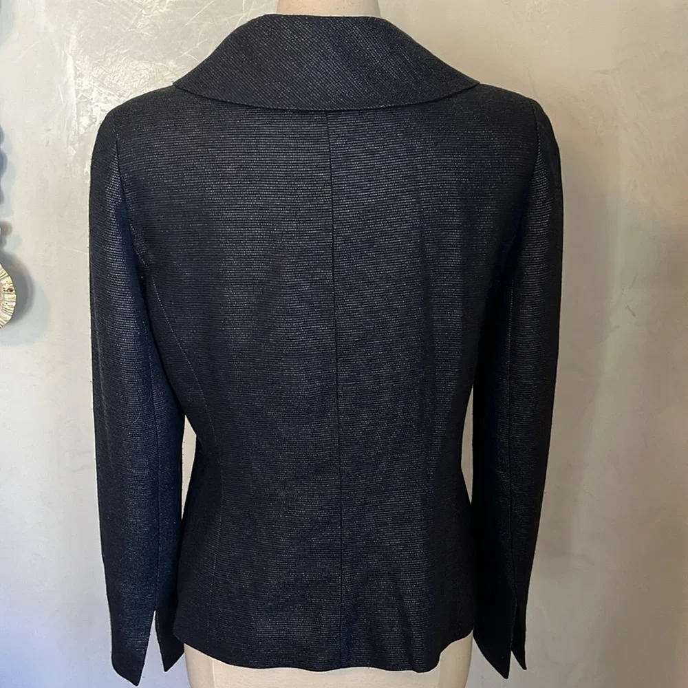 Ellen Tracy Blue Sheen Blazer w/shoulder pads,oversized Button & pockets Size 12 - Picture 4 of 14